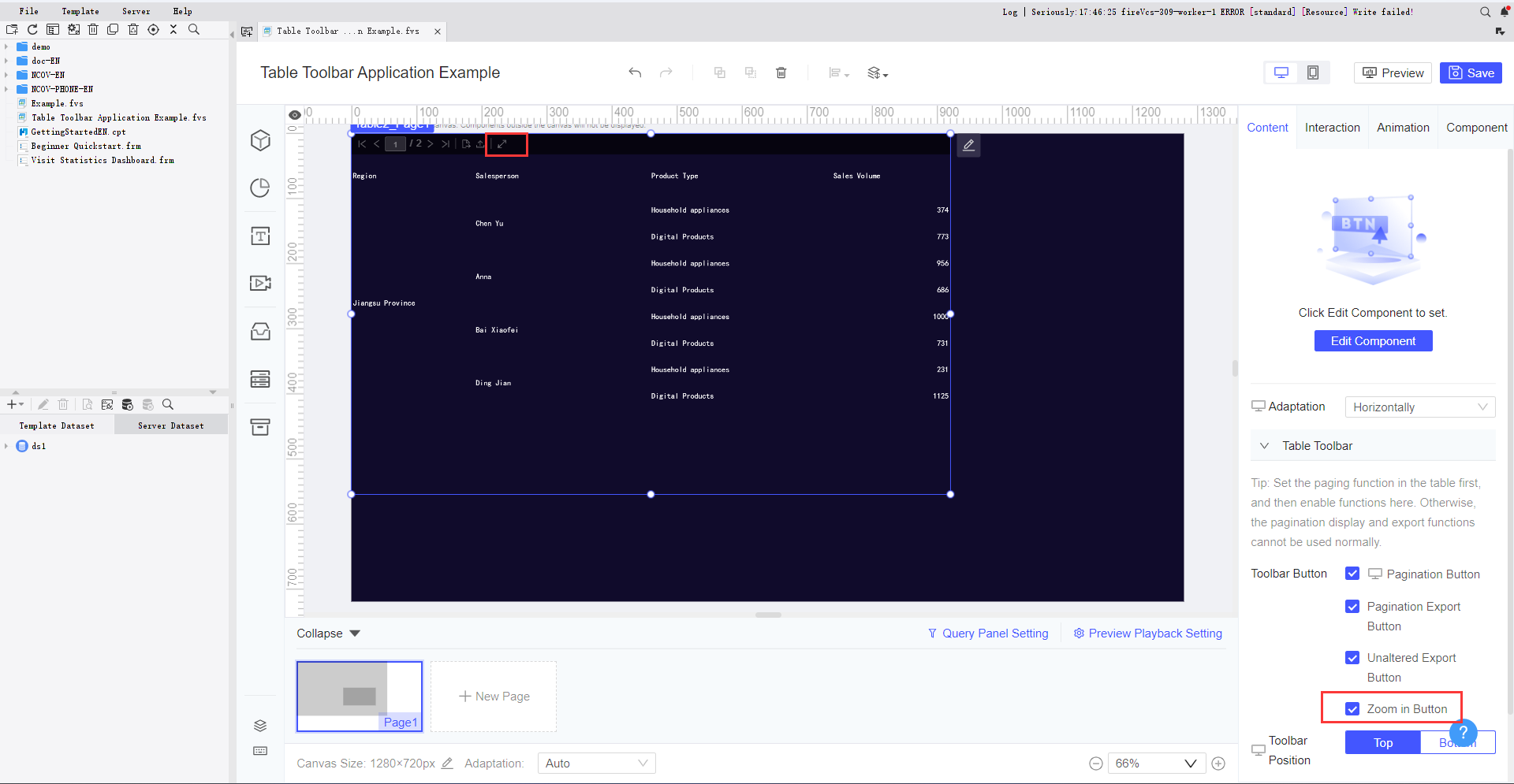 FVS Table Toolbar Application-FineReport Help Document