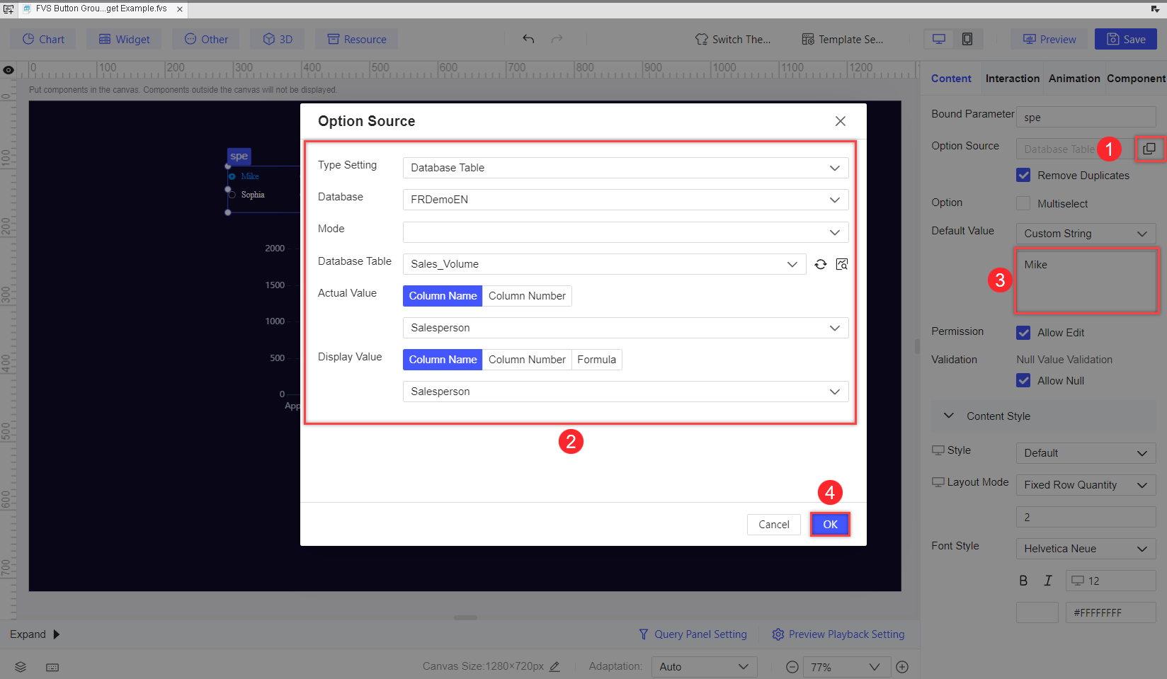 FVS Button Group Widget-FineReport Help Document