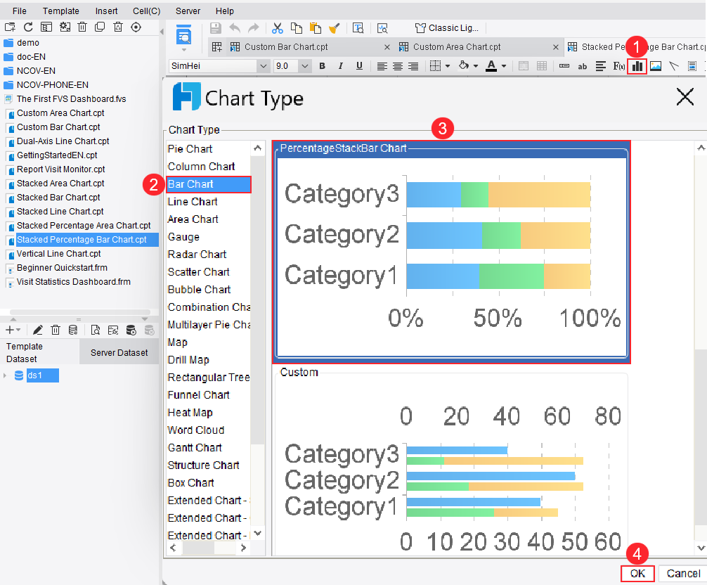 Stacked Percentage Bar Chart-FineReport Help Document