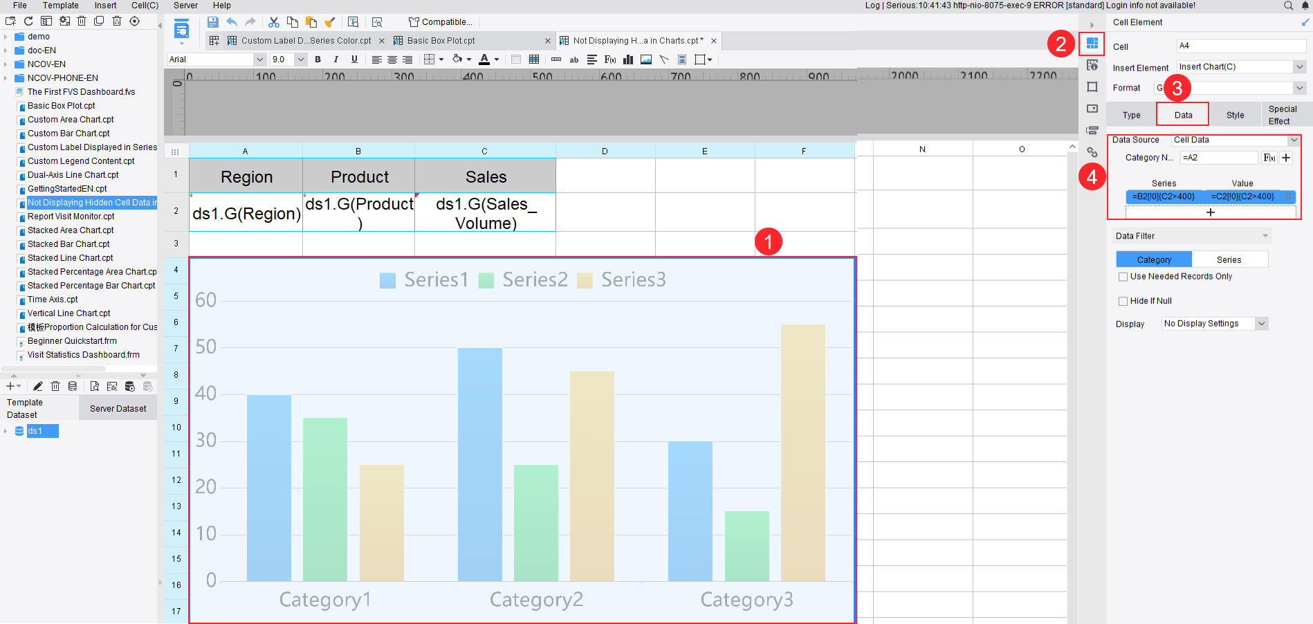 Not Displaying Hidden Cell Data in Charts-FineReport Help Document