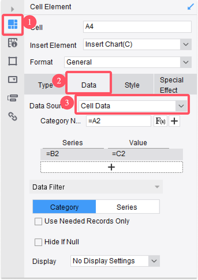 Cells as Chart Data Sources-FineReport Help Document