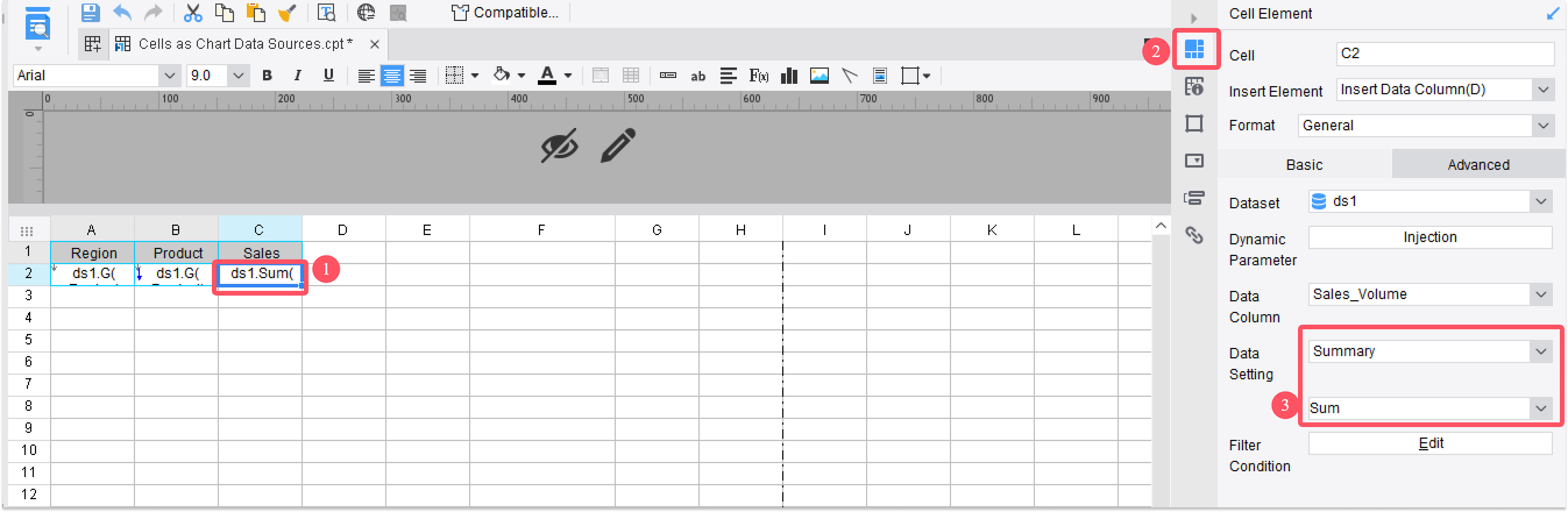 Cells as Chart Data Sources-FineReport Help Document