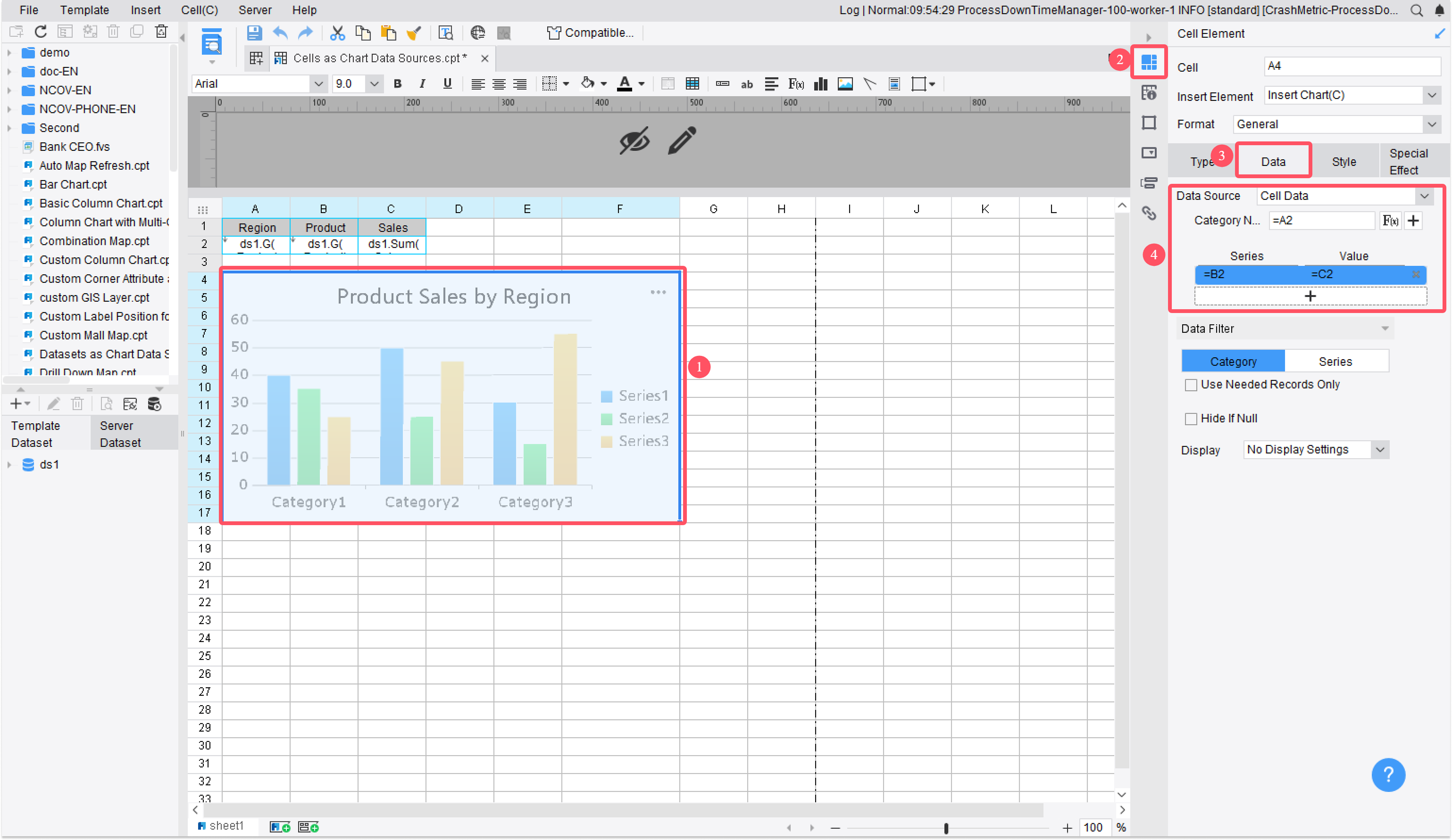 Cells as Chart Data Sources-FineReport Help Document