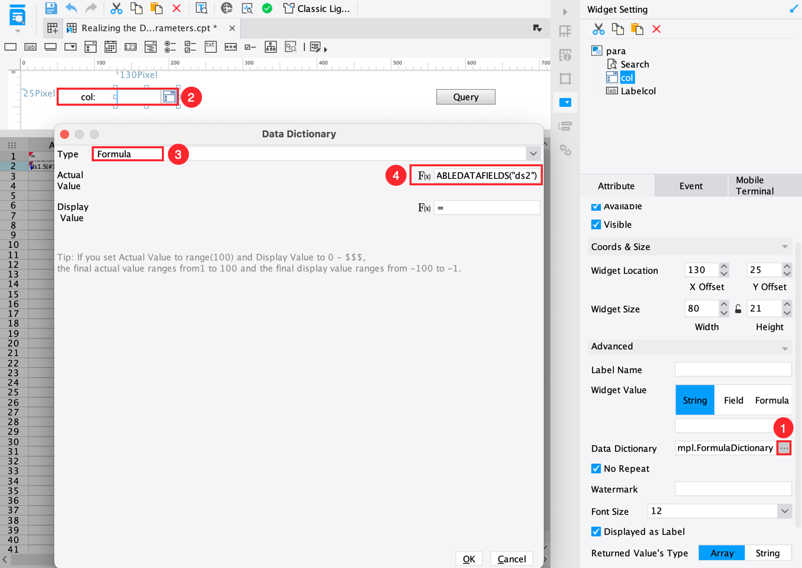 Dynamic Column by a Dataset Parameter-FineReport Help Document