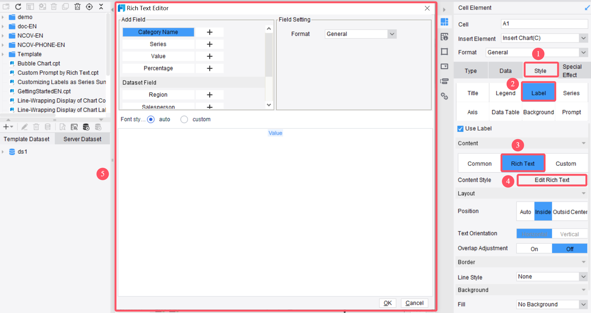 Custom Label or Prompt by the Rich Text-FineReport Help Document