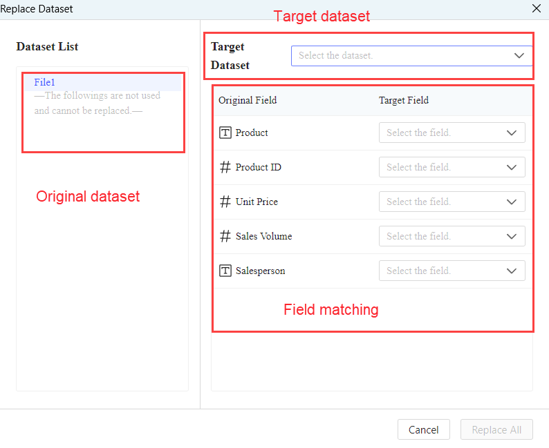 Quick Dataset Replacement-FineReport Help Document