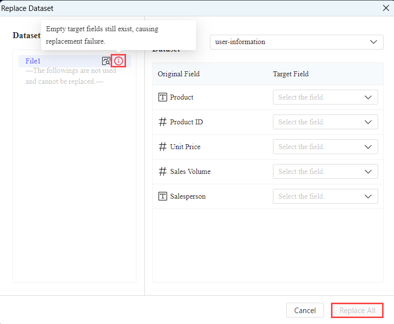 Quick Dataset Replacement-FineReport Help Document