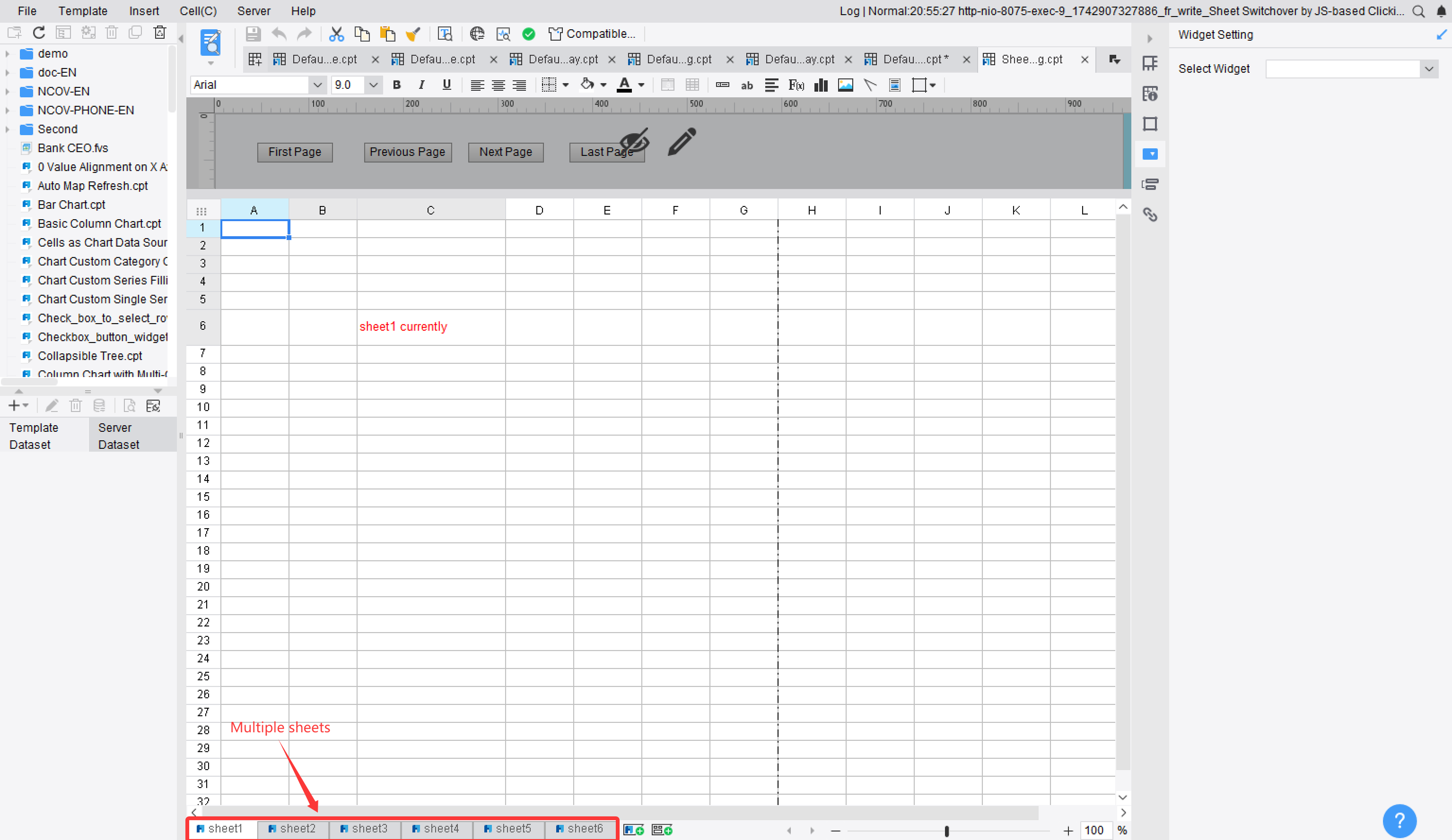 Clicking the Button to Switch Sheet by JS-FineReport Help Document