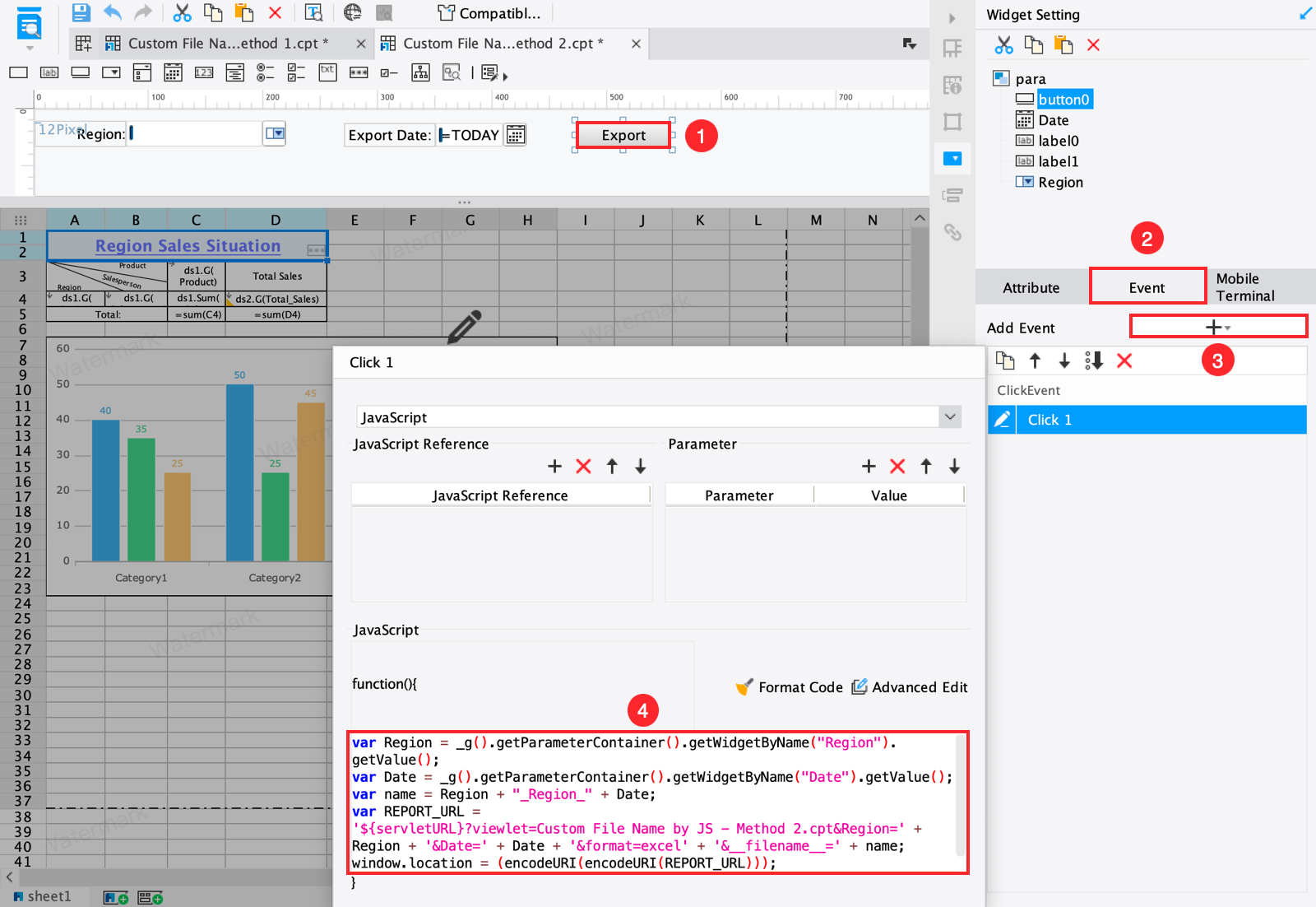 Custom File Name Based on the Selected Value by JS-FineReport Help Document