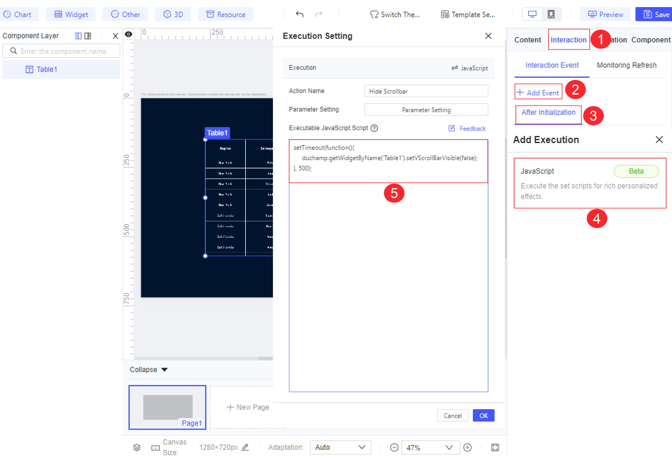 Hiding Table Component Scrollbars in FVS by JS-FineReport Help Document