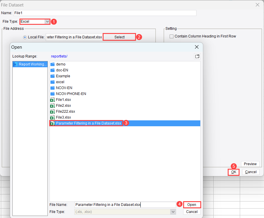 File dataset parameter filtering-FineReport Help Document