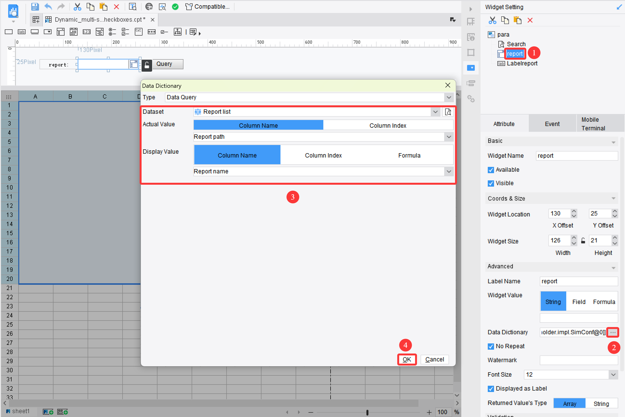 Dynamic Multi-Sheet Display by Drop-down Checkbox-FineReport Help Document