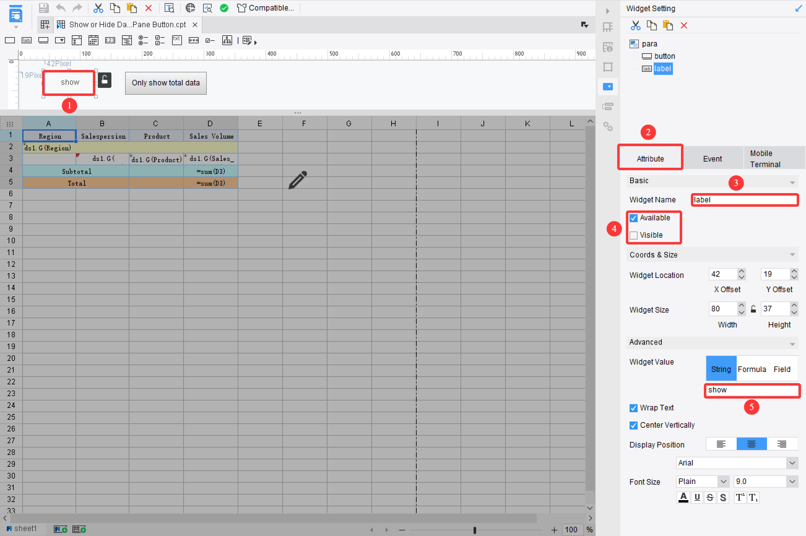 Clicking the Button on the Parameter Panel to Display or Hide Data by ...