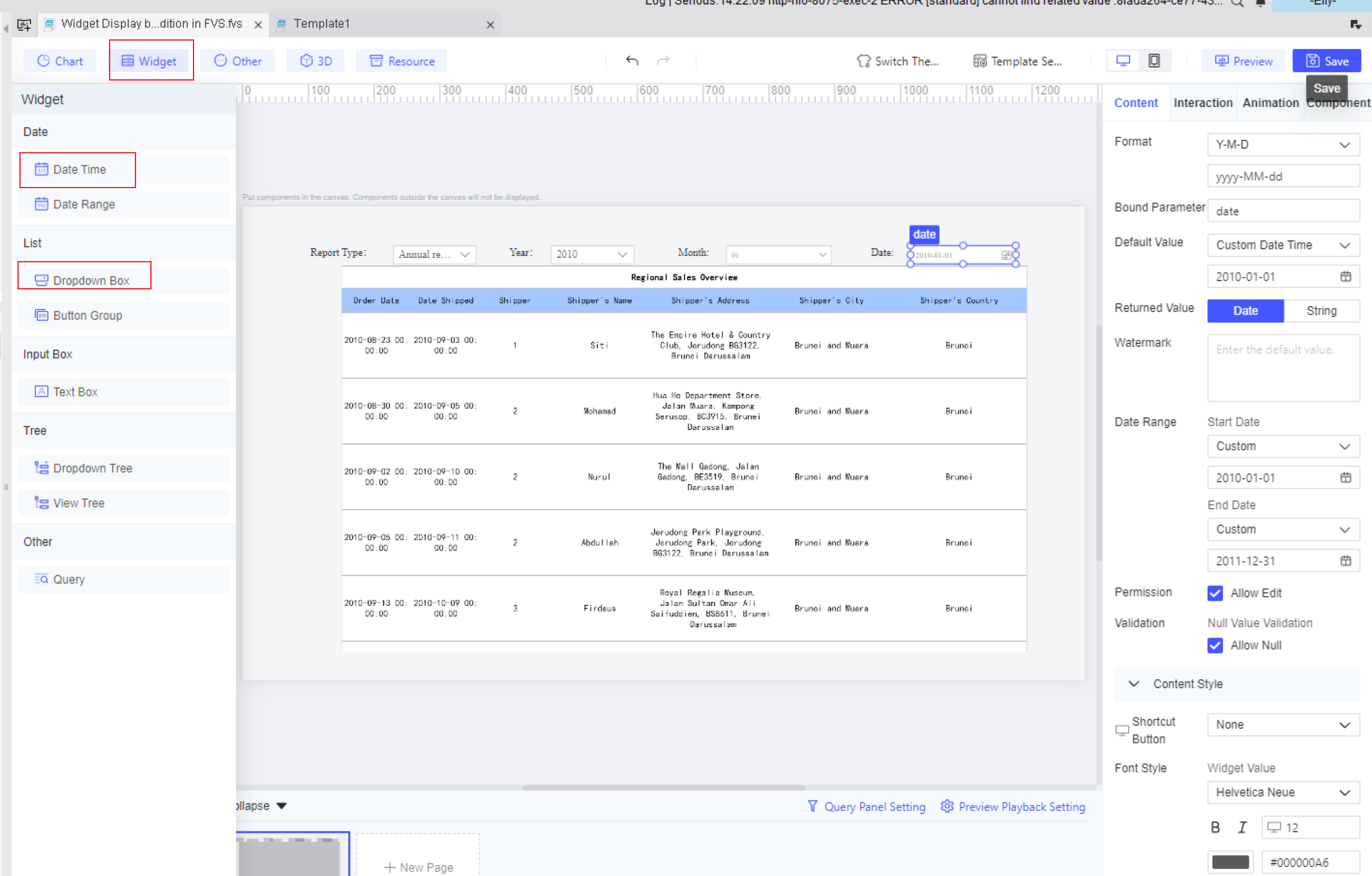 Widget Display by Condition in FVS-FineReport Help Document