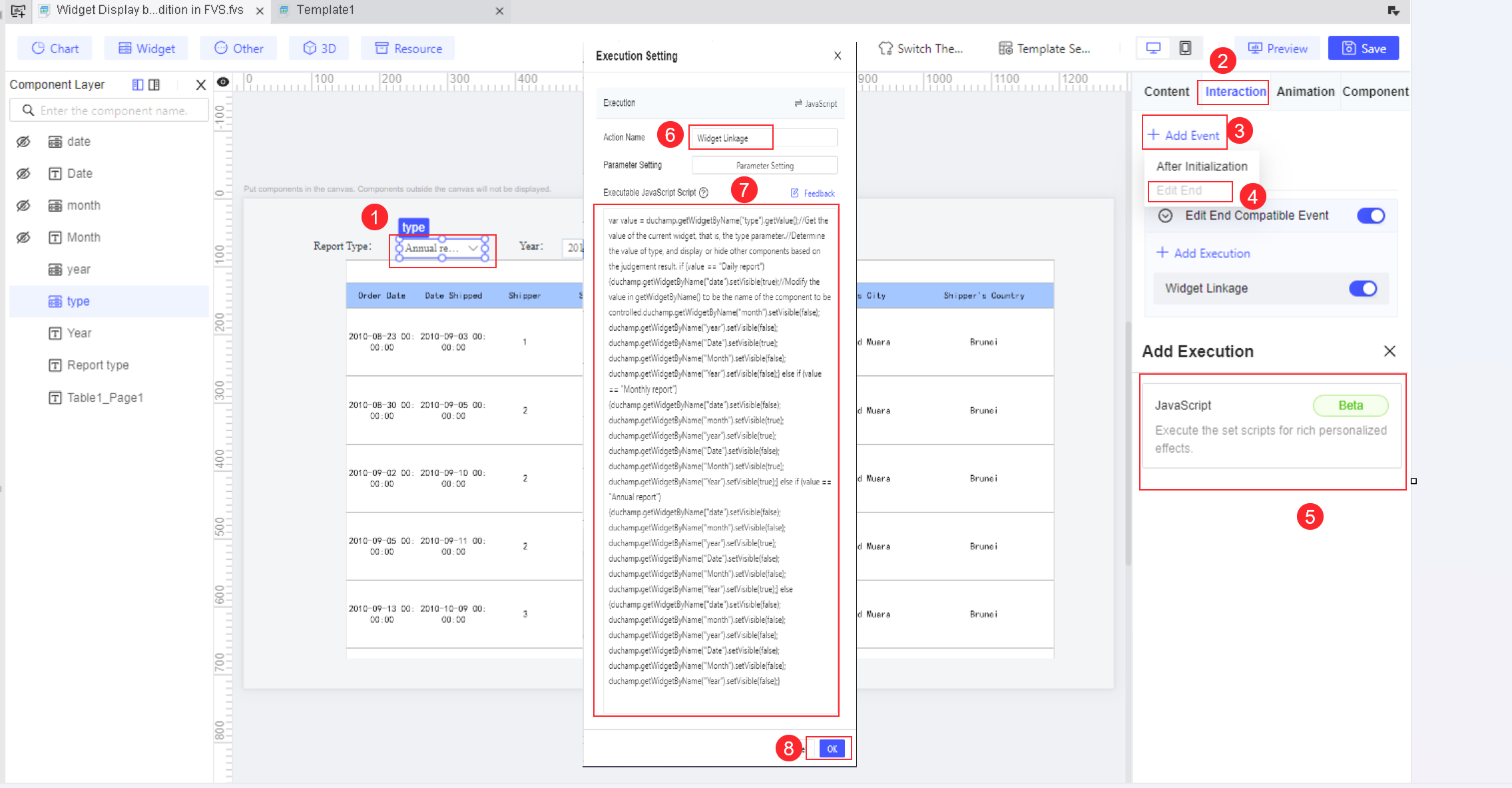 Widget Display by Condition in FVS-FineReport Help Document