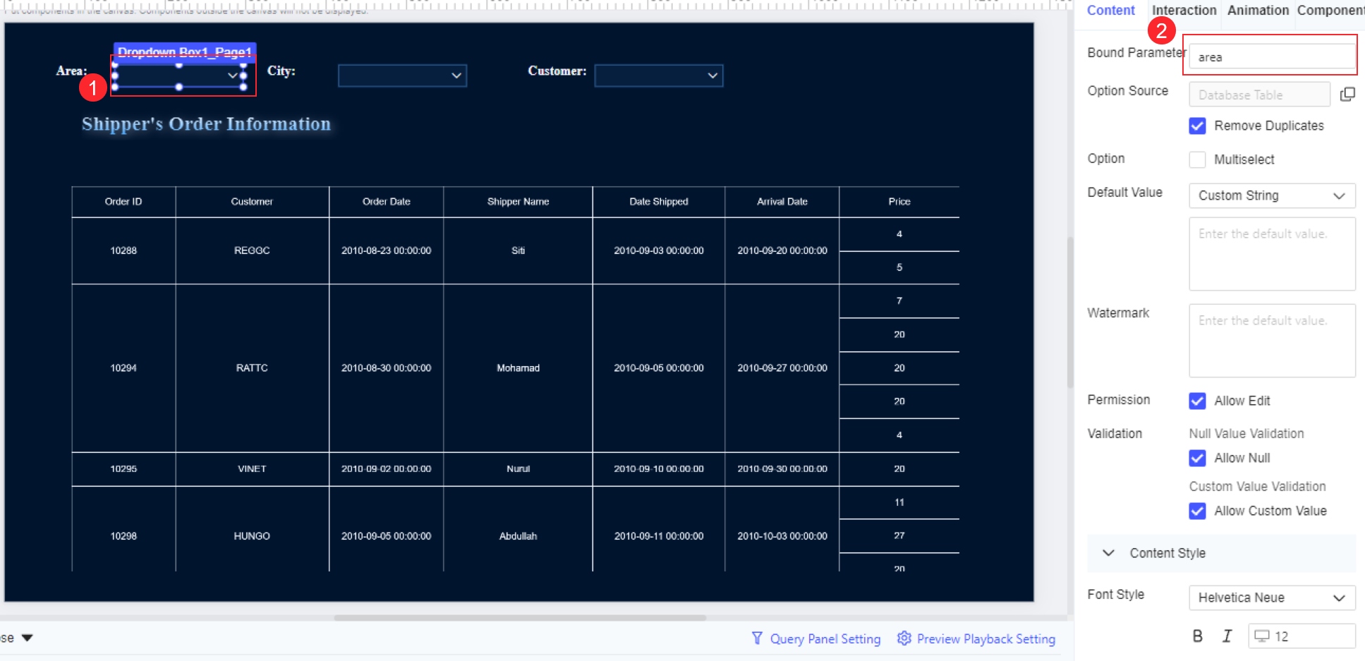 Widget Linkage and Query in FVS-FineReport Help Document