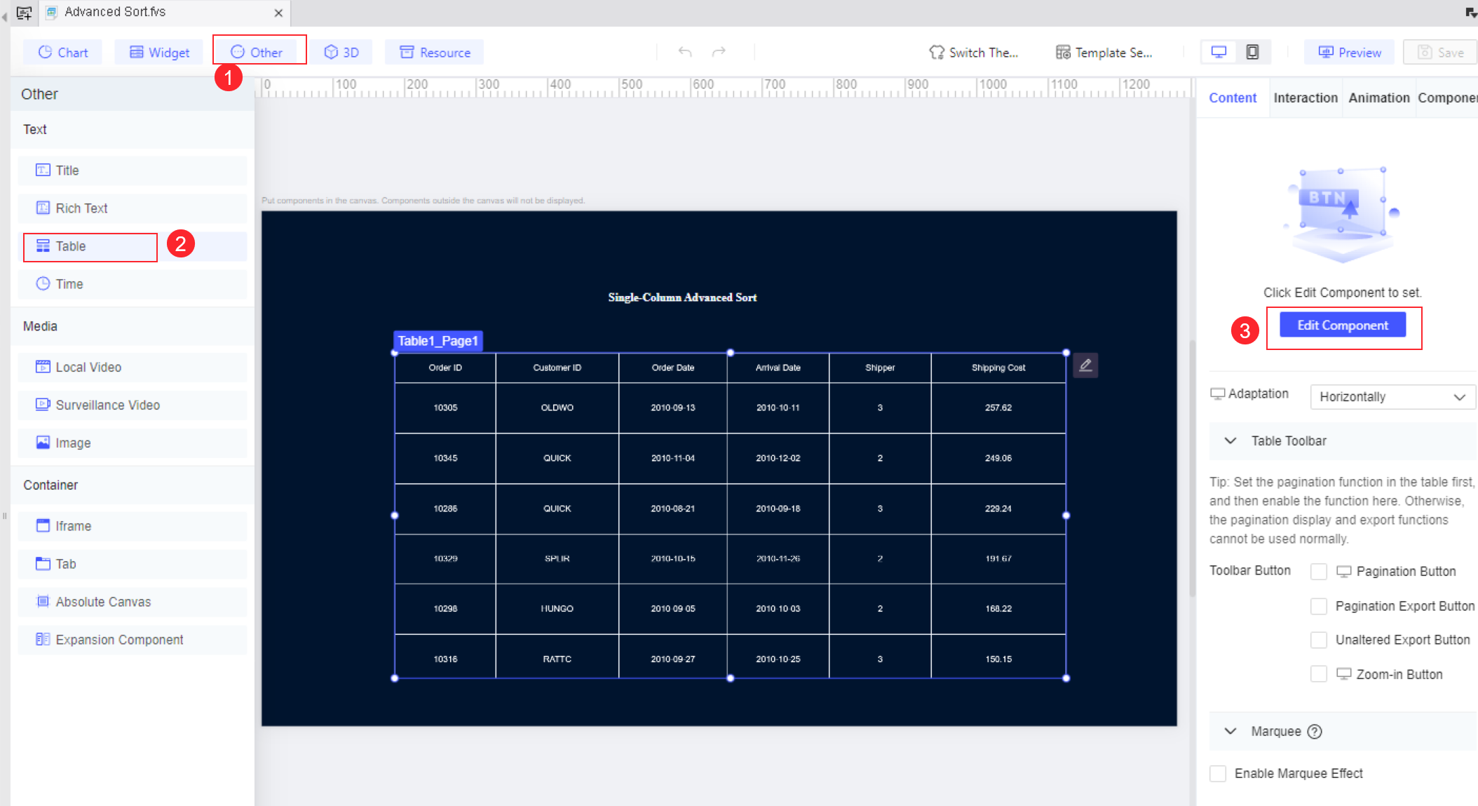 Advanced Sort for Tables in FVS-FineReport Help Document