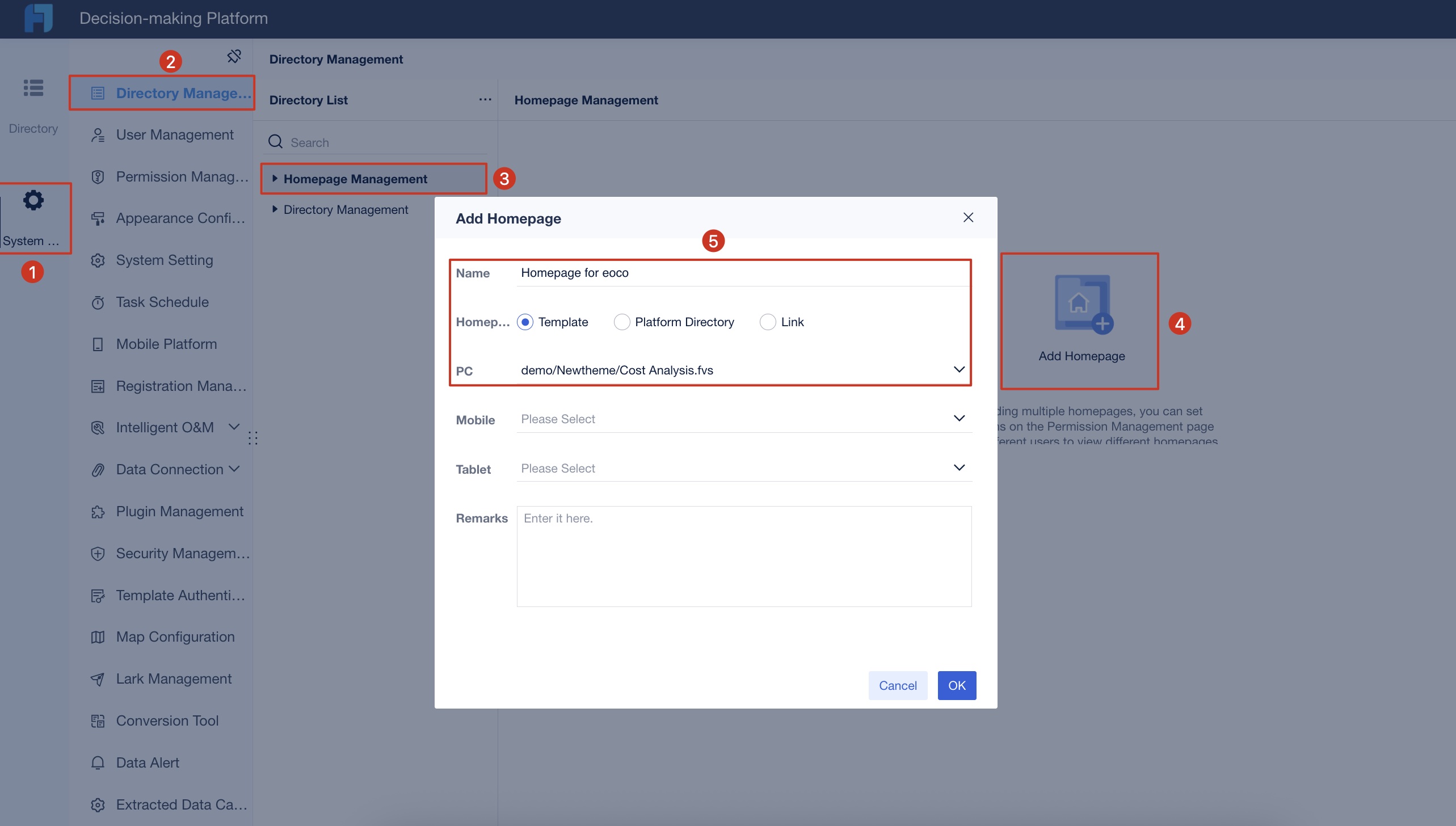 Setting Different Homepages for Different Users-FineReport Help Document