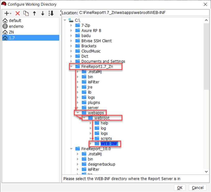 Switch working directory-FineReport Help Document