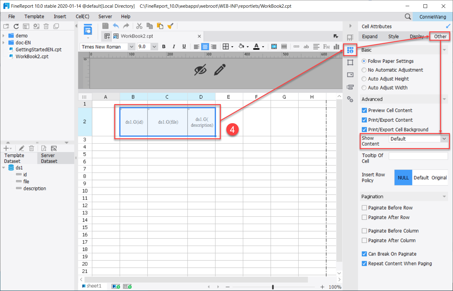 Display Cell Content-FineReport Help Document