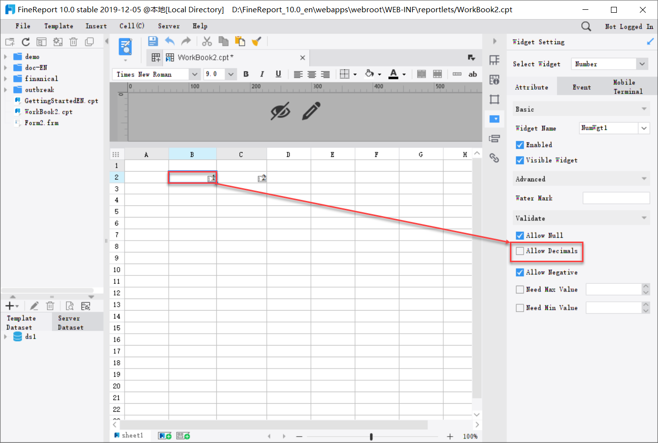 Report Number Widget-FineReport Help Document