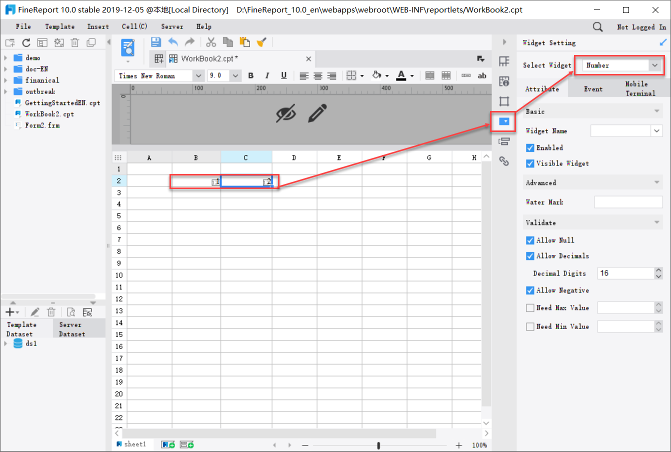 Report Number Widget-FineReport Help Document