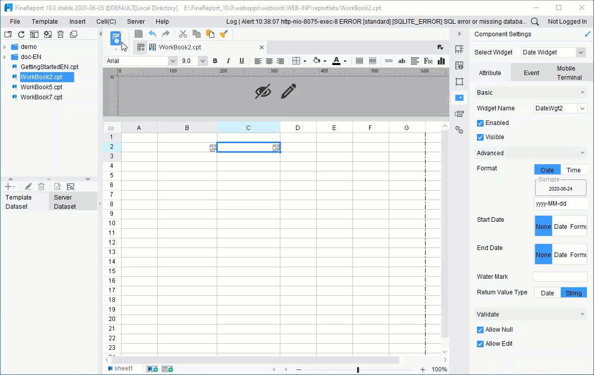 Report Date and Time Widget-FineReport Help Document