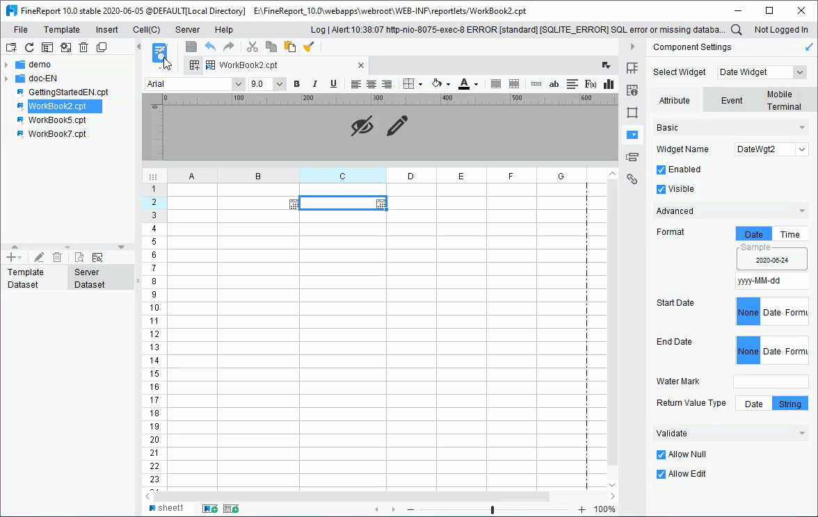 Report Date and Time Widget-FineReport Help Document