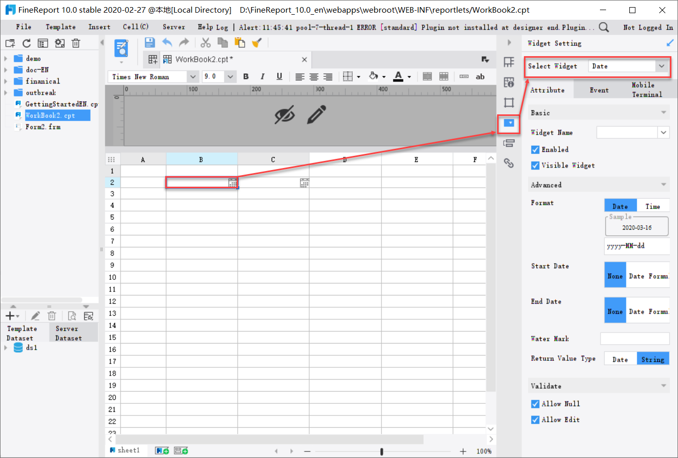 Report Date and Time Widget-FineReport Help Document