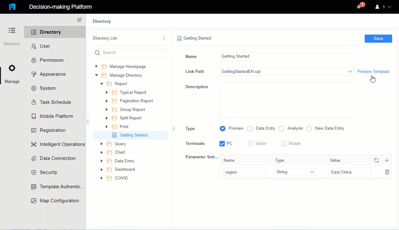 Add Content to Platform Directory-FineReport Help Document