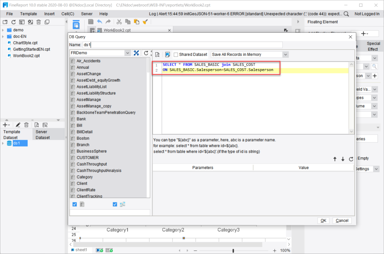 Dataset as Chart Data Source-FineReport Help Document