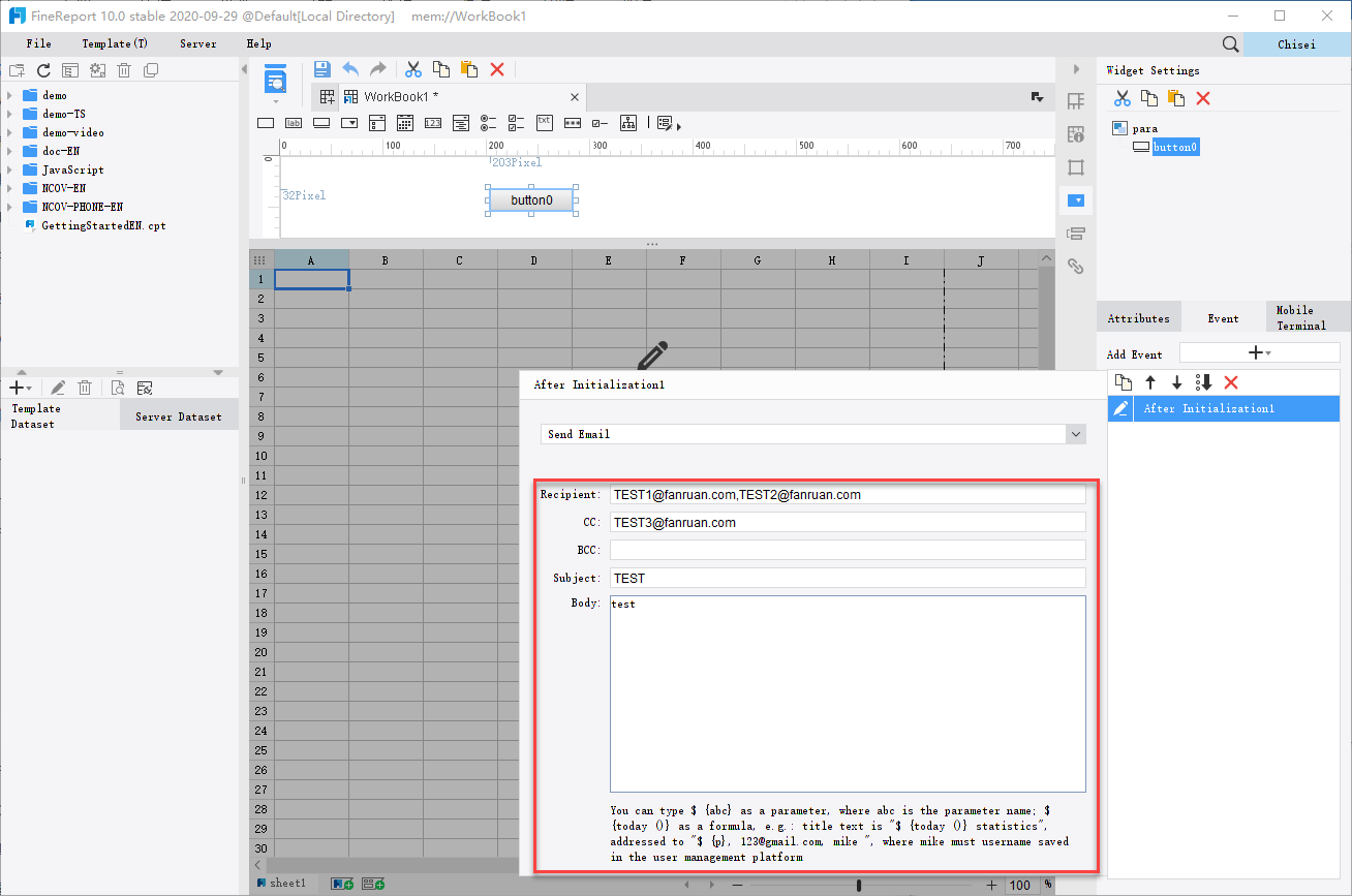 イベントレスポンスのタイプ- FineReport Help Document