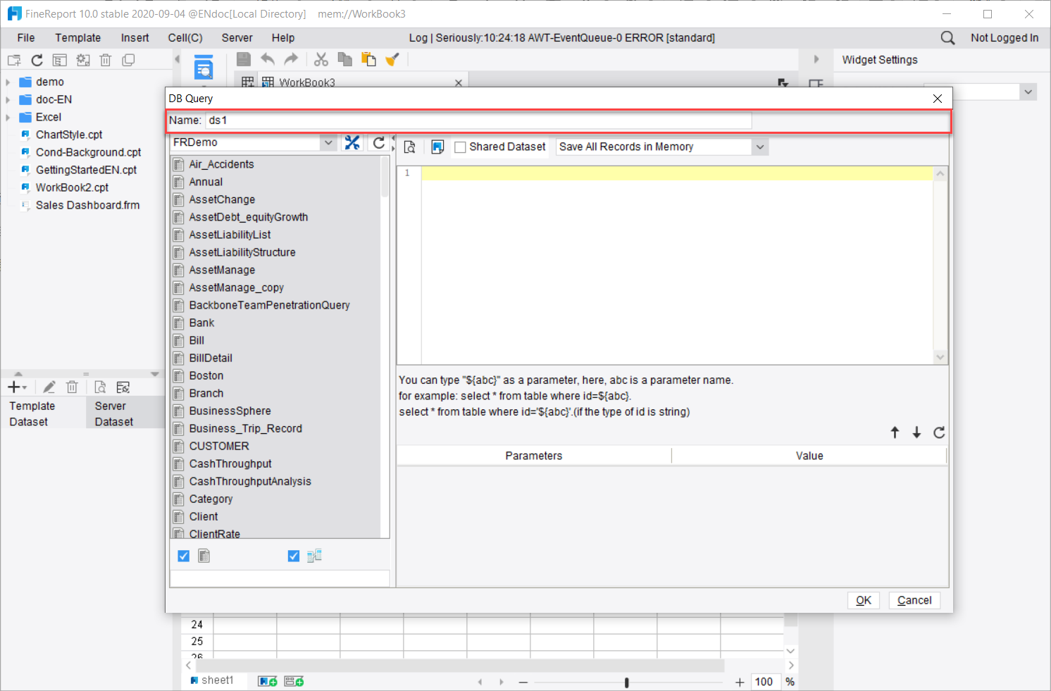 Database Query-FineReport Help Document