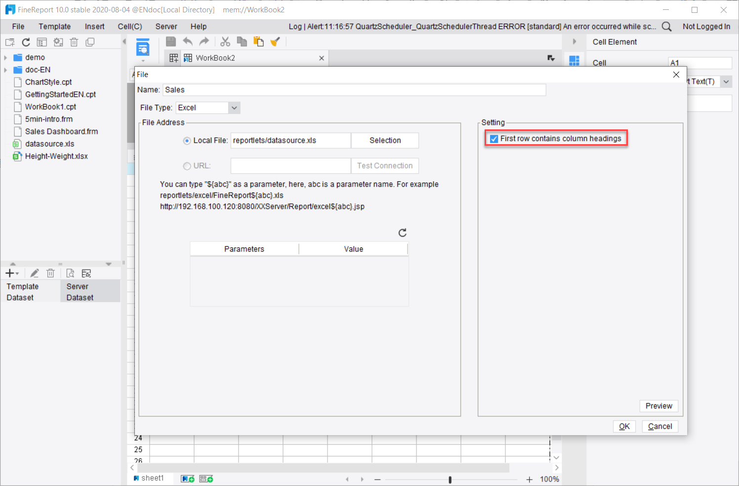 Excel Dataset-FineReport Help Document