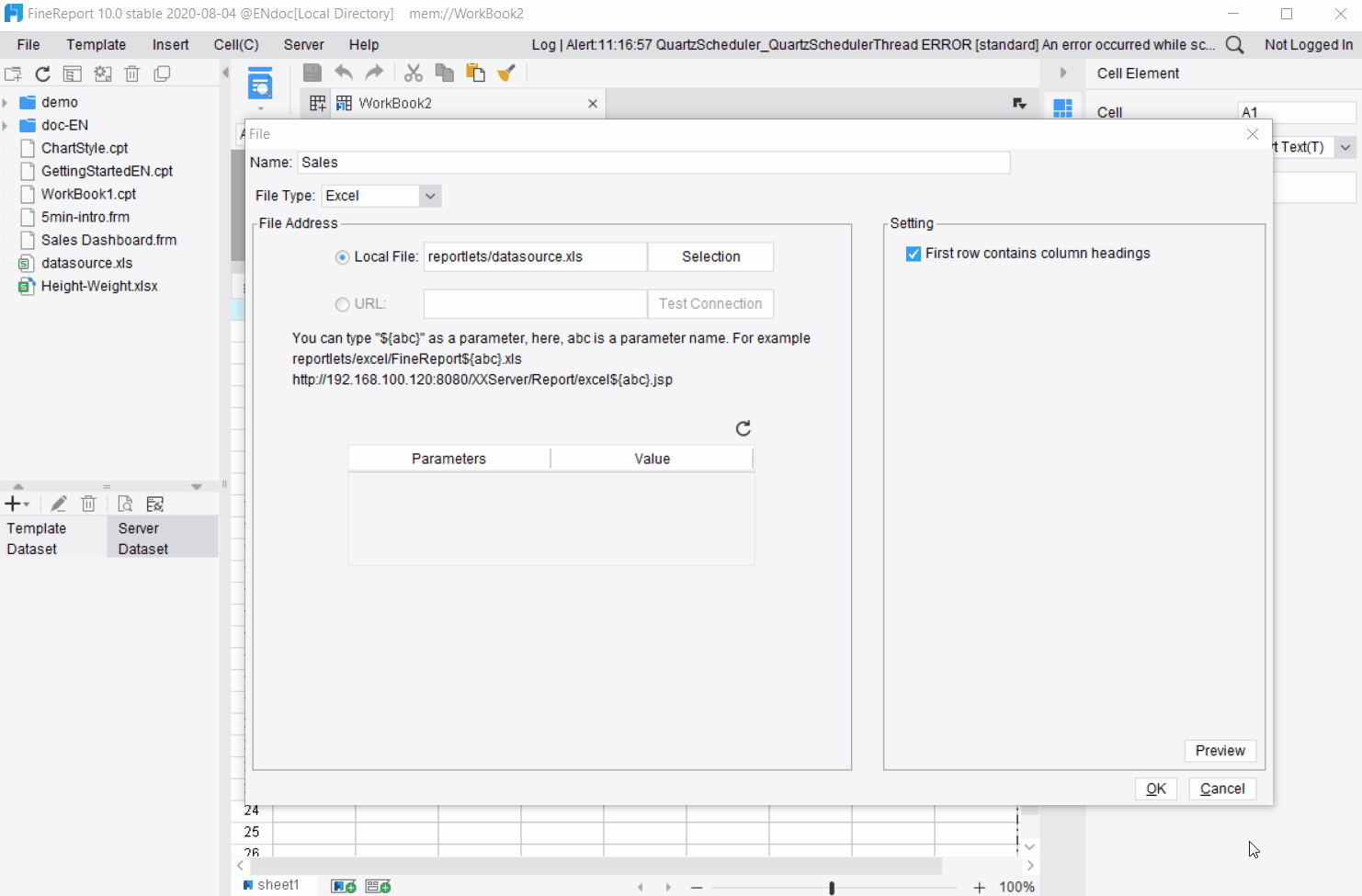 Feature Dataset Excel Form Excel Dataset-FineReport Help Document