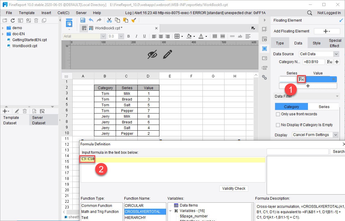 Cell Data as Chart Data Source-FineReport Help Document