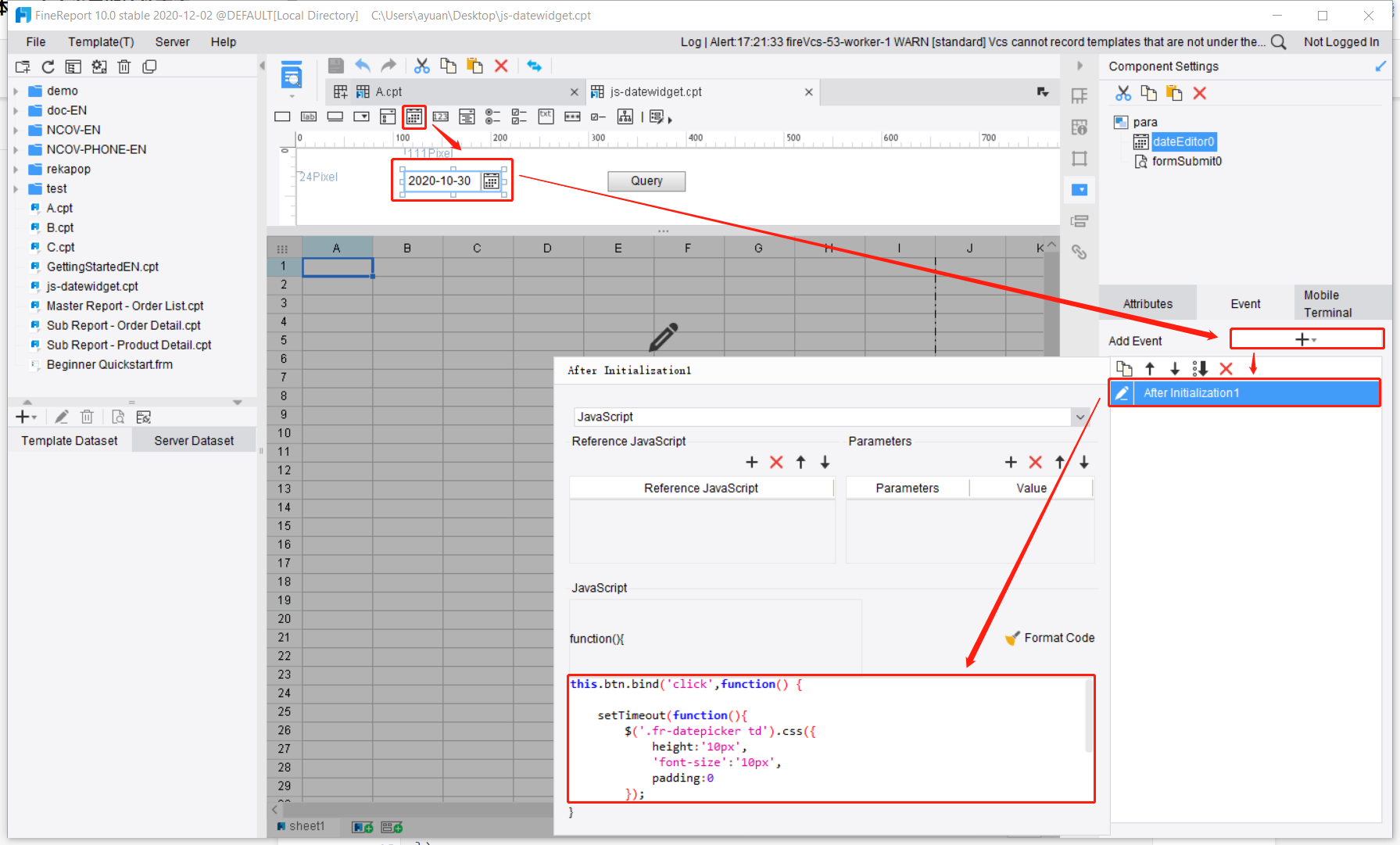 JS Customize Height of the Date Widget-FineReport Help Document