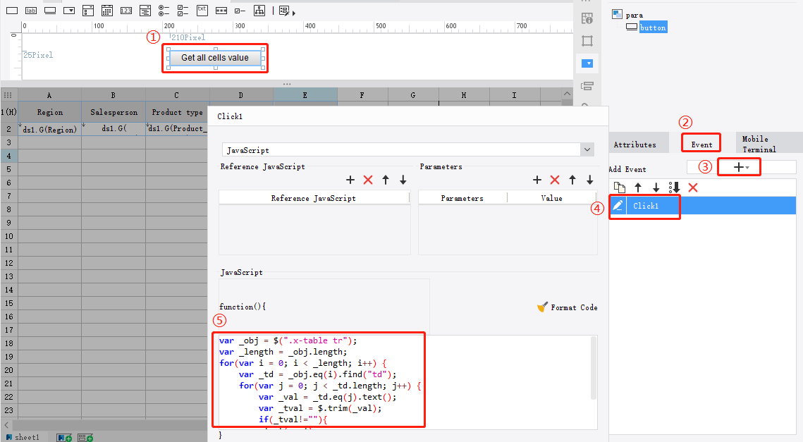 JS Traverse to Get All Cell Values-FineReport Help Document