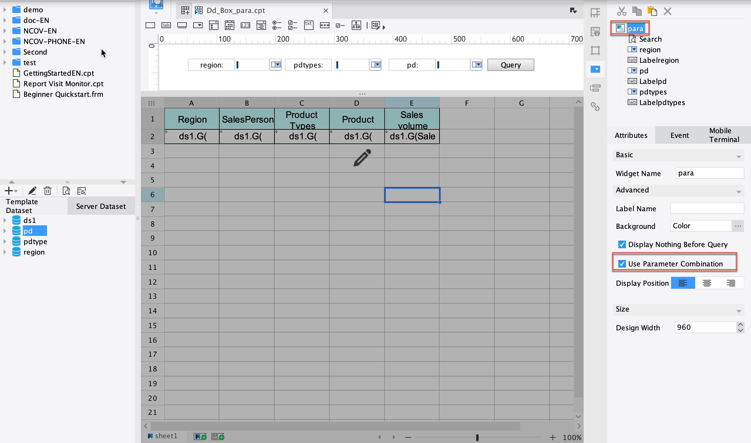 Common Template Parameter Combination-FineReport Help Document