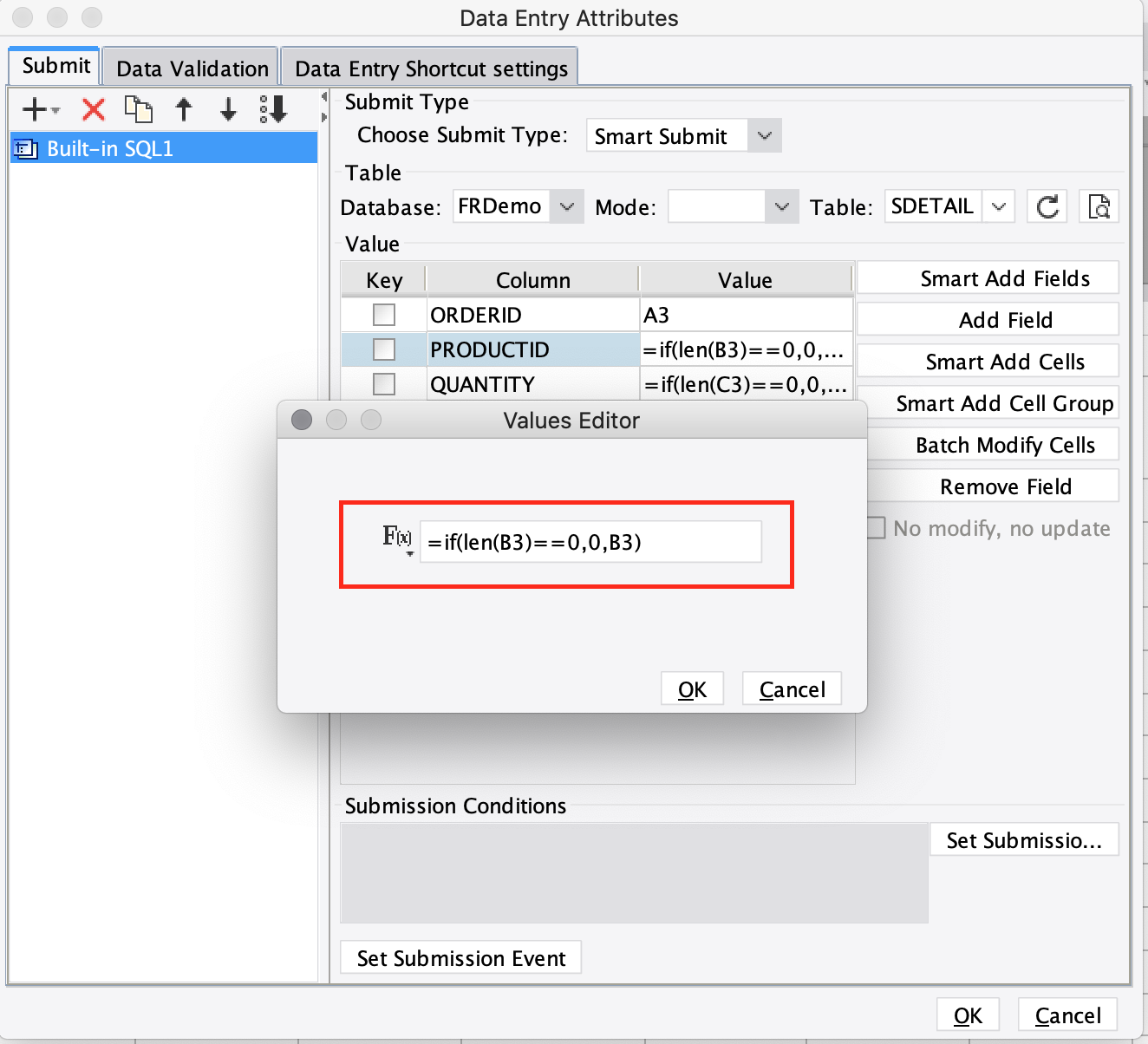 Value processing of built-in SQL submission-FineReport Help Document