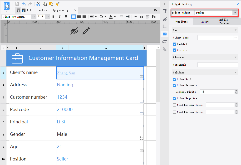 Data Entry Widget Icon Settings-FineReport Help Document
