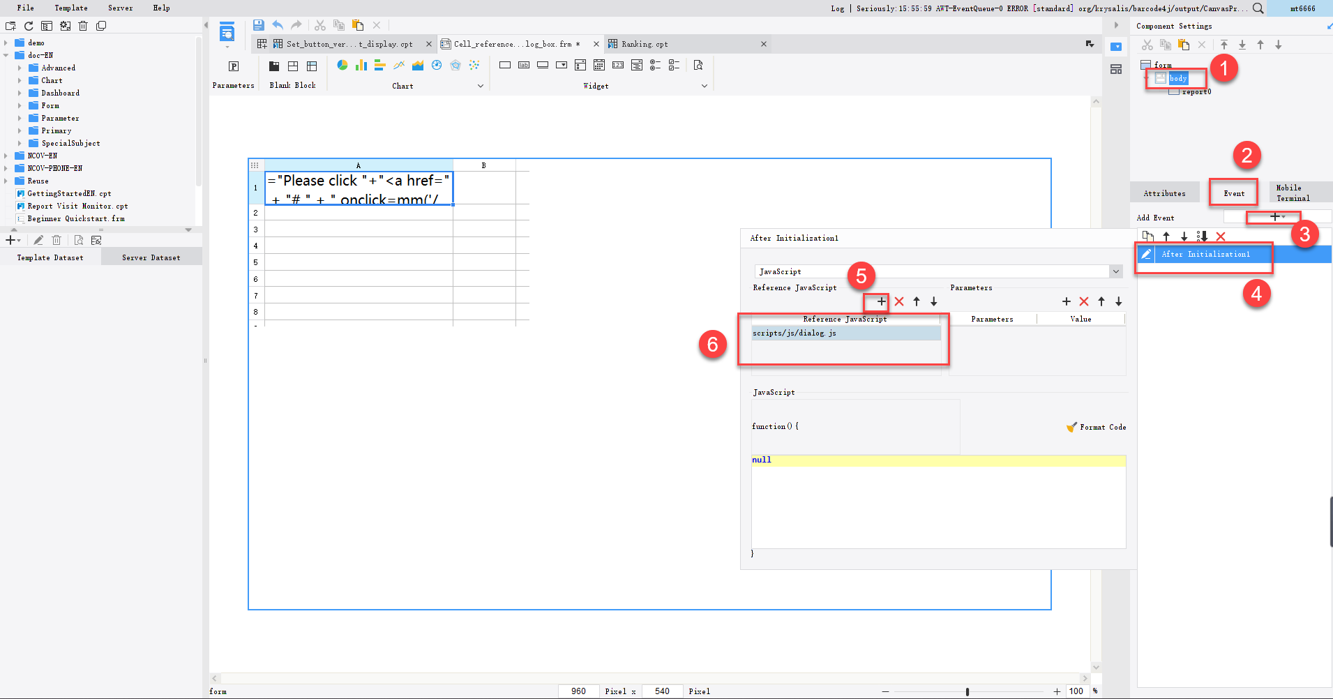 Cell Reference a Label to Open Dialog Box-FineReport Help Document