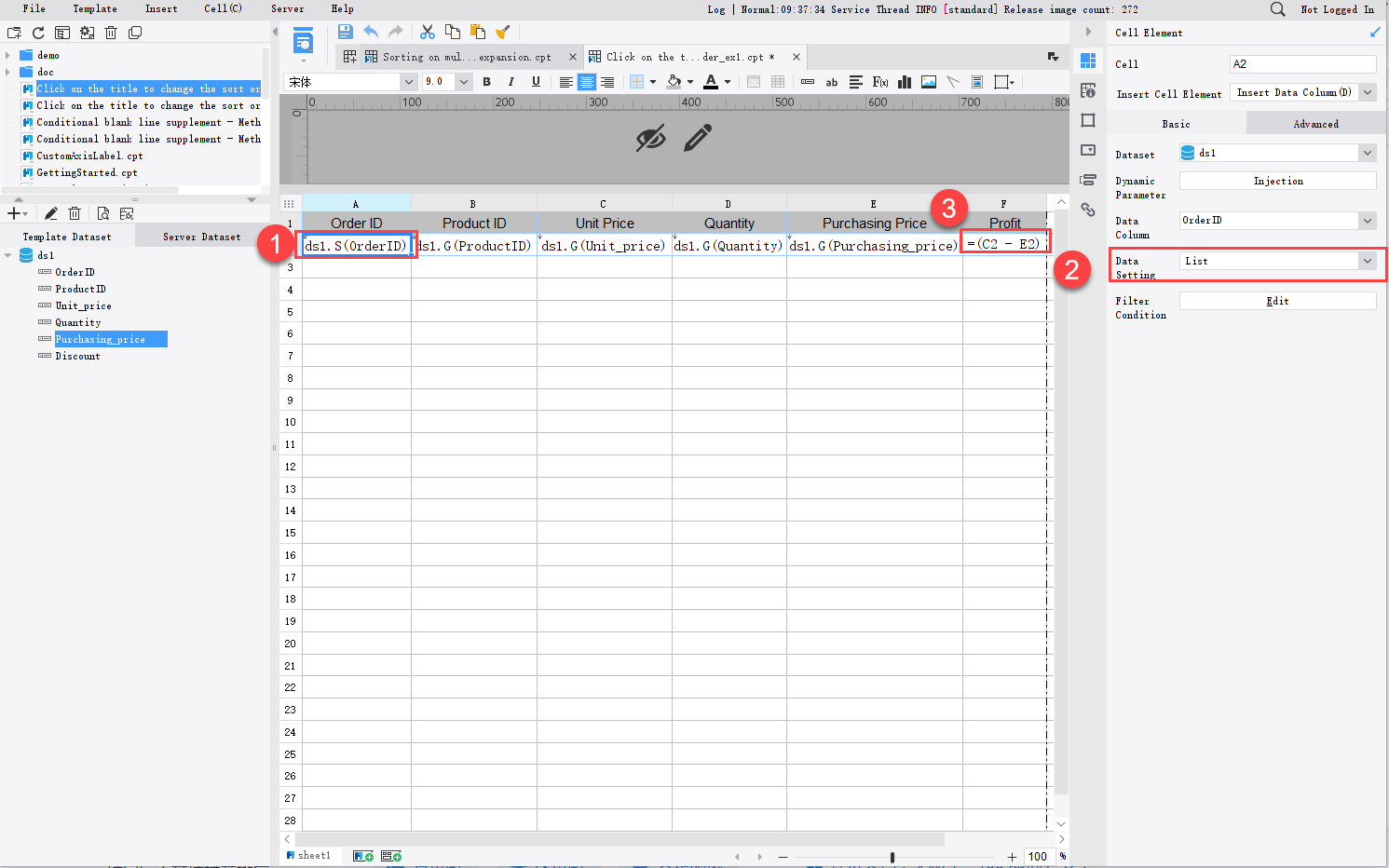 Click on a column heading to change the sort order-FineReport Help Document