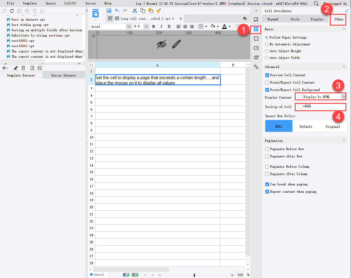 Long cell content display with "..." and tooltip-FineReport Help Document
