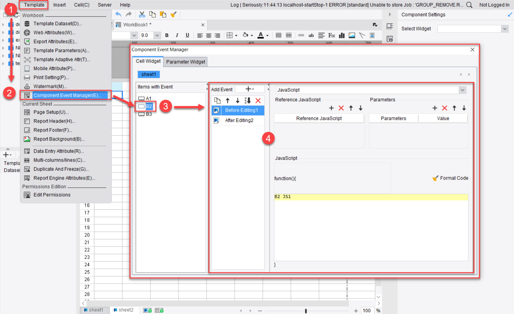 Component event manager-FineReport Help Document