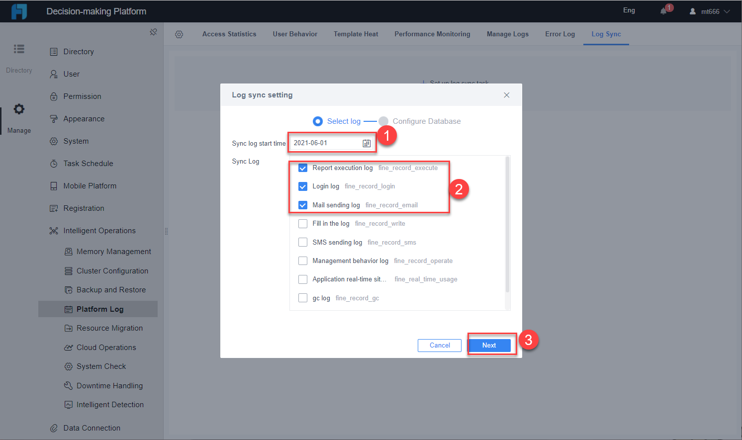 ログデータをデータベースに同期する- FineReport Help Document