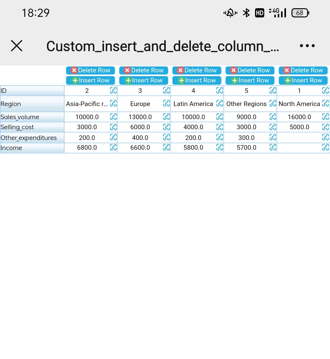 Custom insert and delete column buttons-FineReport Help Document