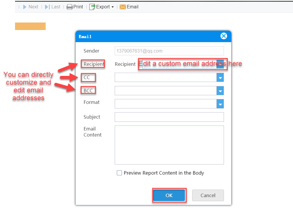 Sending email settings-FineReport Help Document