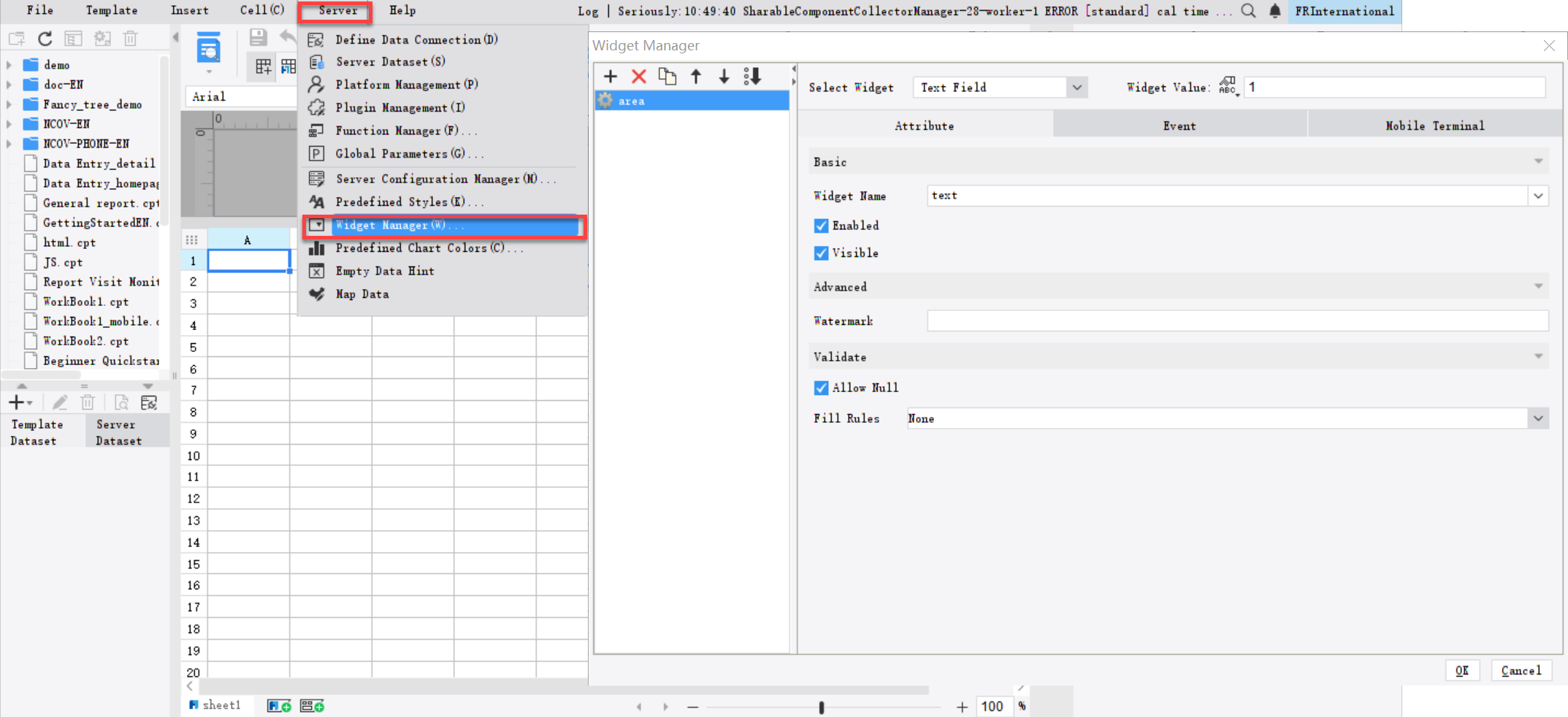 Global Widgets Configuration-FineReport Help Document