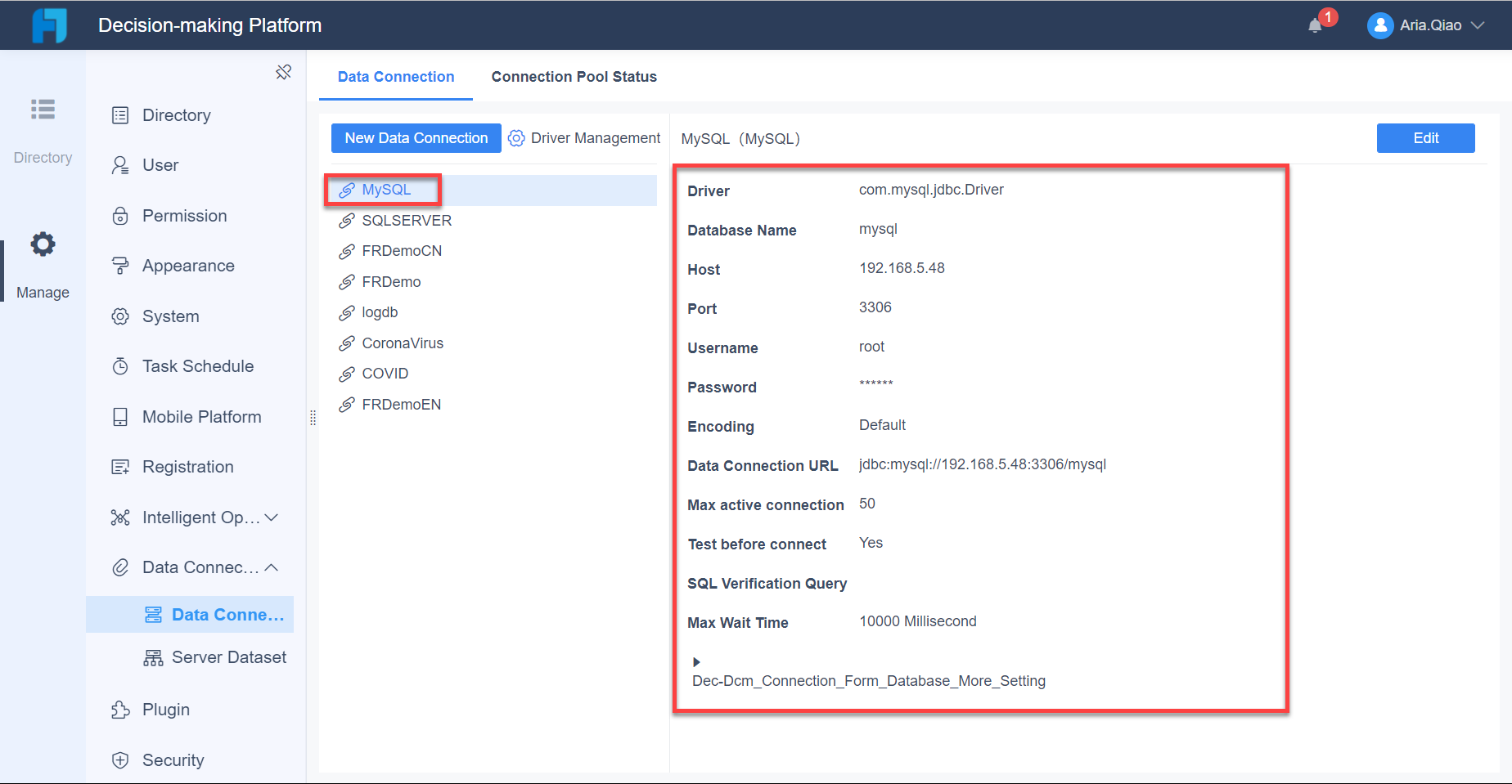 Data Connection to MySQL-FineReport Help Document